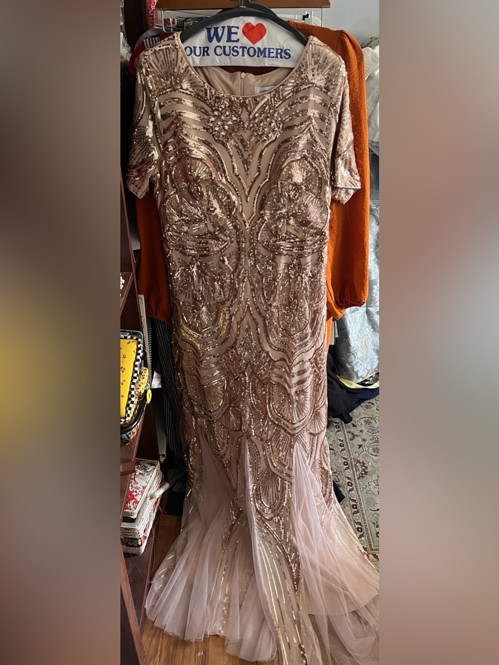 Sequin Embellished Blush Evening Gown